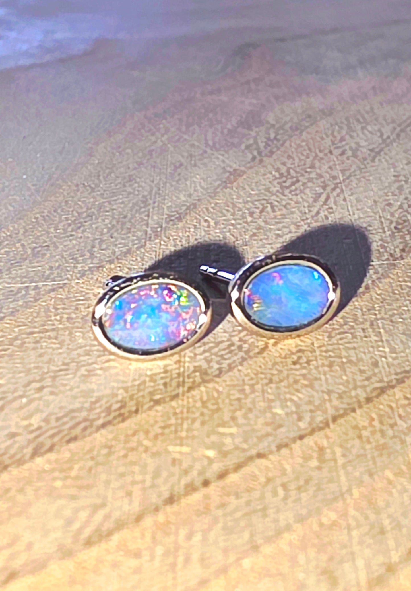 Boulder Opal Doublet Stud Earrings – Blue, Red & Green
