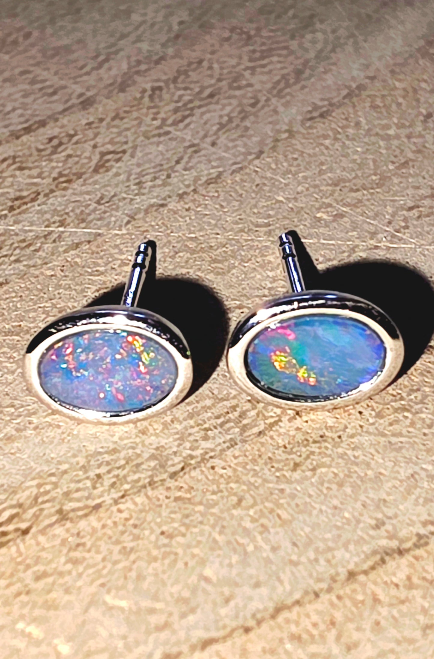 Boulder Opal Doublet Stud Earrings – Blue, Red & Green Flash