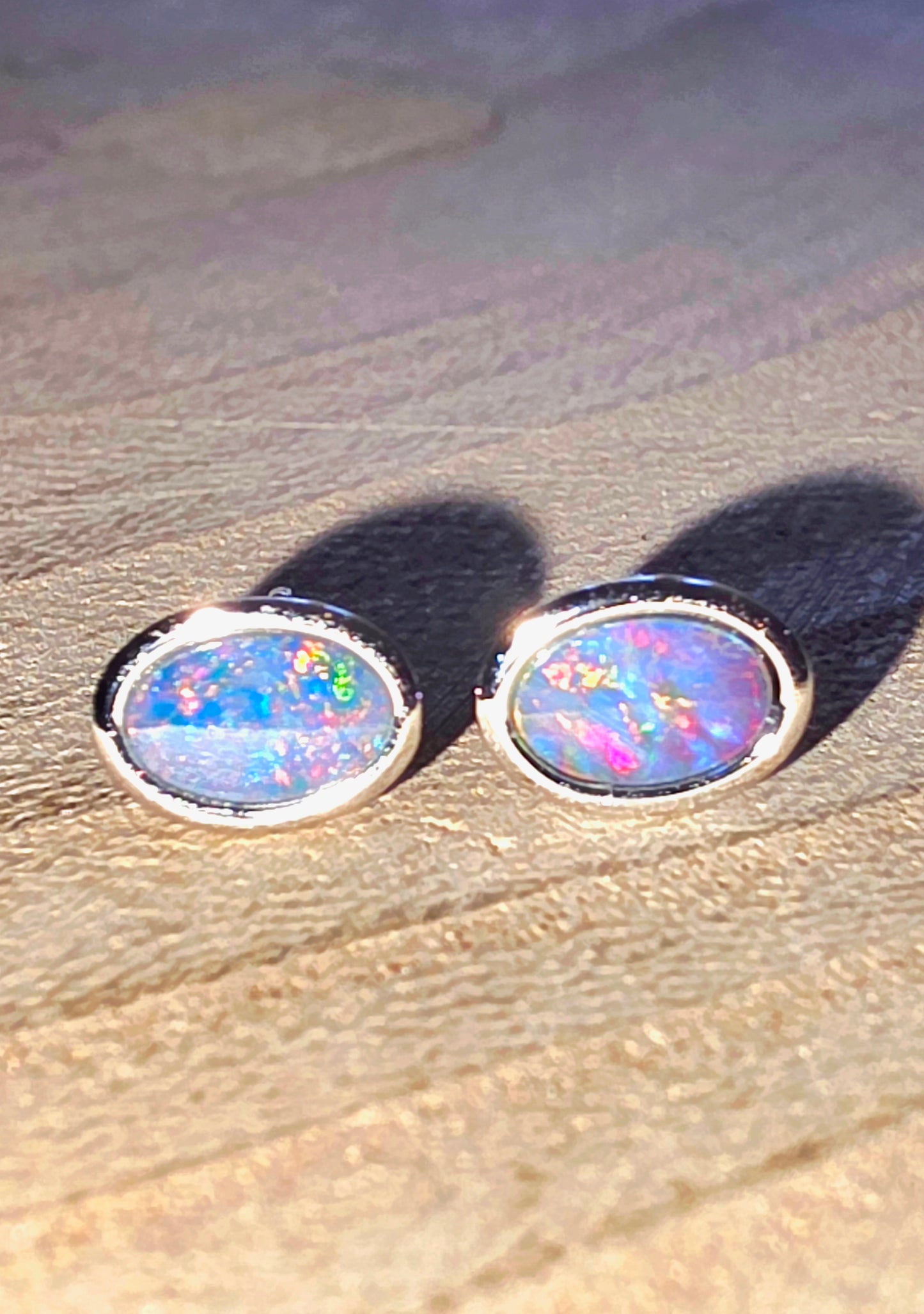 Boulder Opal Doublet Stud Earrings – Blue, Red & Green Flash
