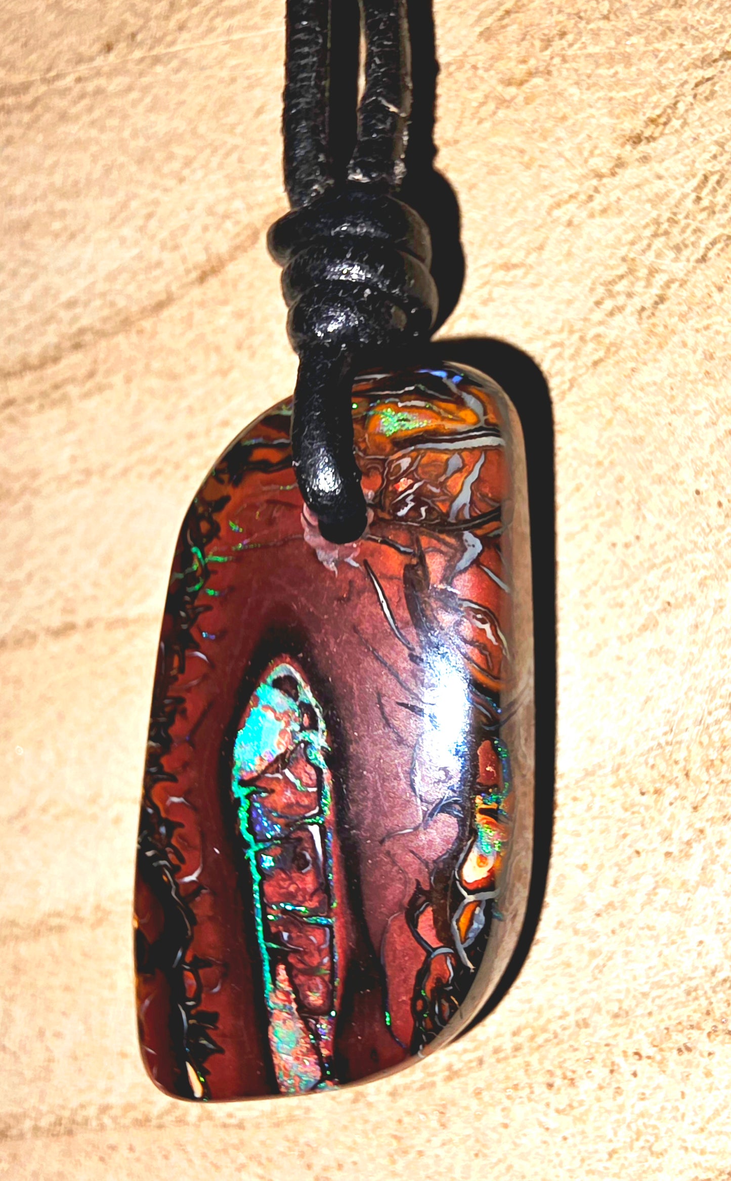 Drilled Boulder Opal Necklace – Blue, Green & Purple Flash