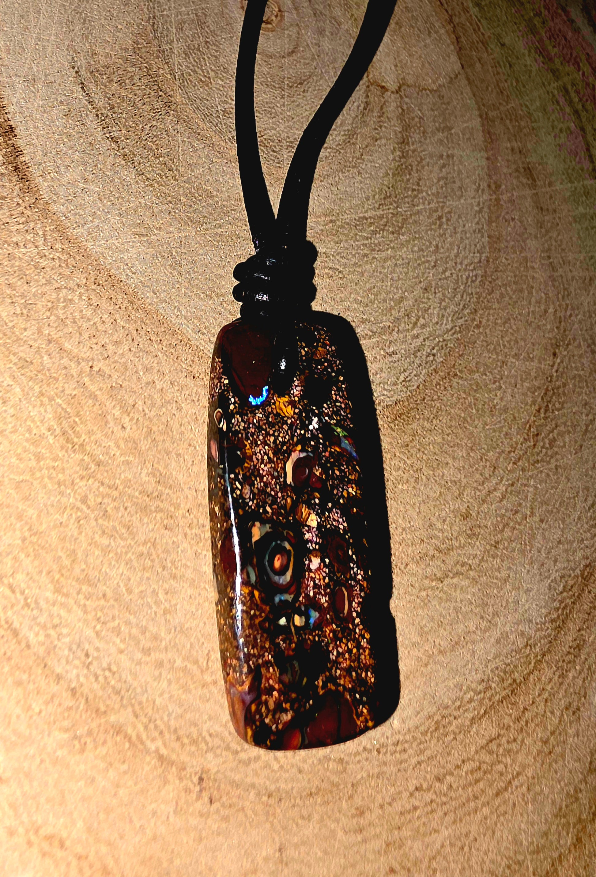 Boulder opal necklace on a leather cord