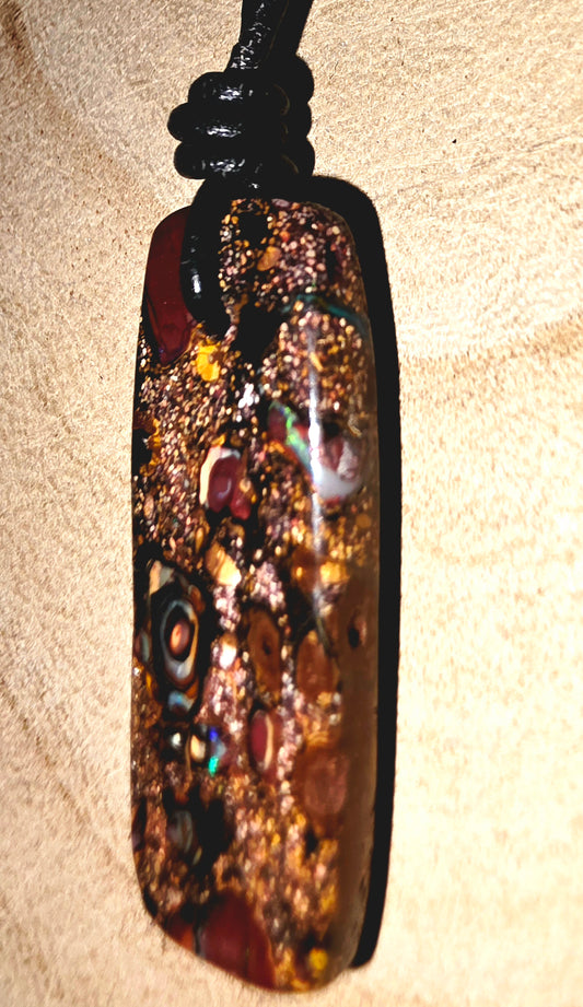 Boulder opal necklace on a leather cord