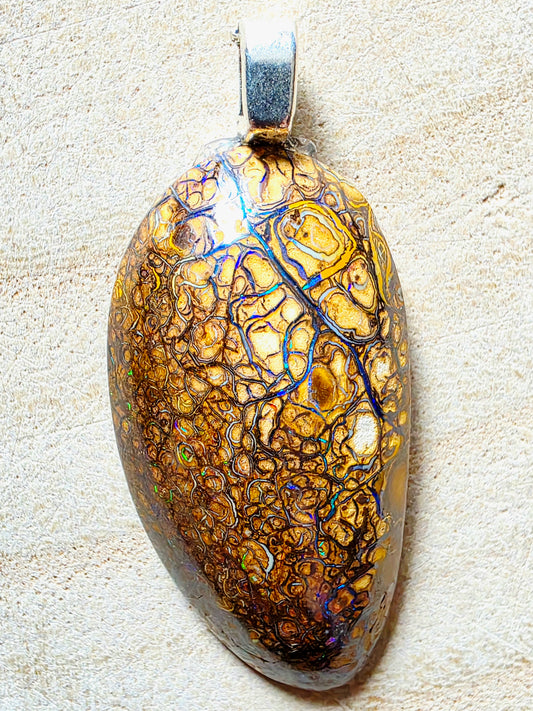 Large Boulder Opal Pendant – Green, Purple & Blue Full‑Face Flash