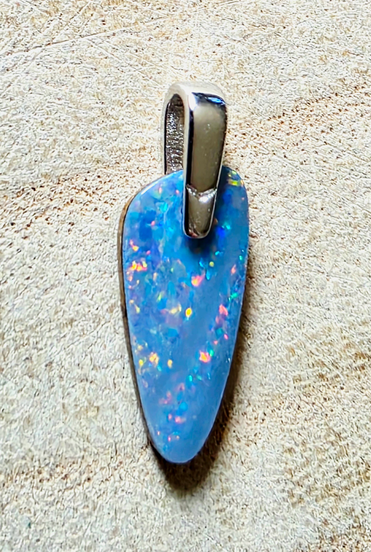 Boulder Opal Pendant – Dainty Full-Face Multi‑Colour Pinfire (925 Silver Bail)