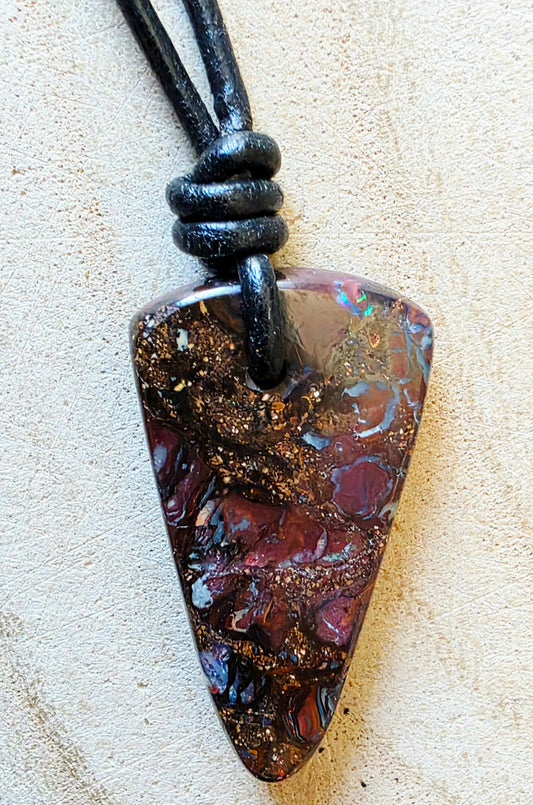 Boulder seam opal necklace on leather cord