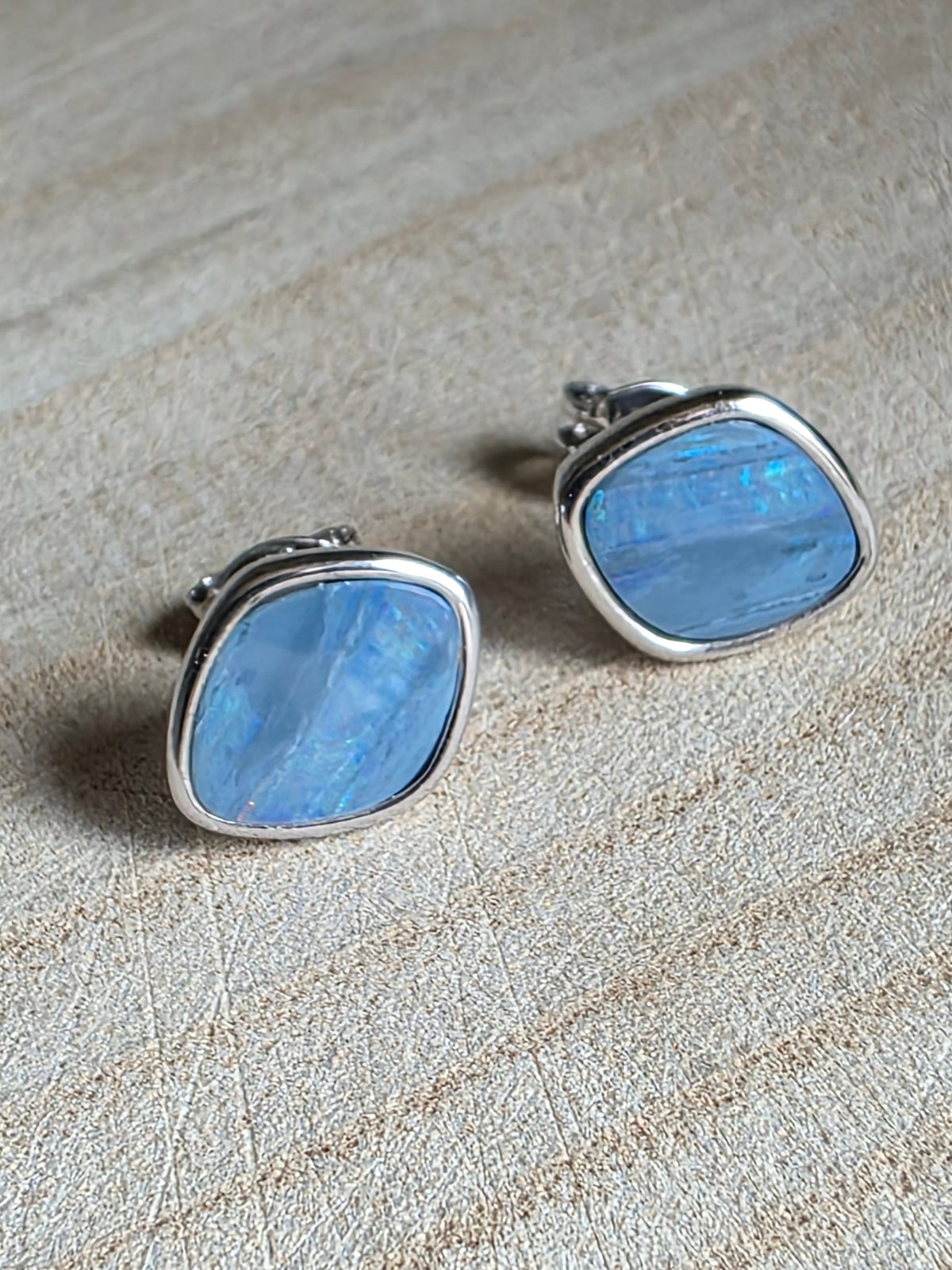 Boulder Opal Stud Earrings - Soft Blue & Green