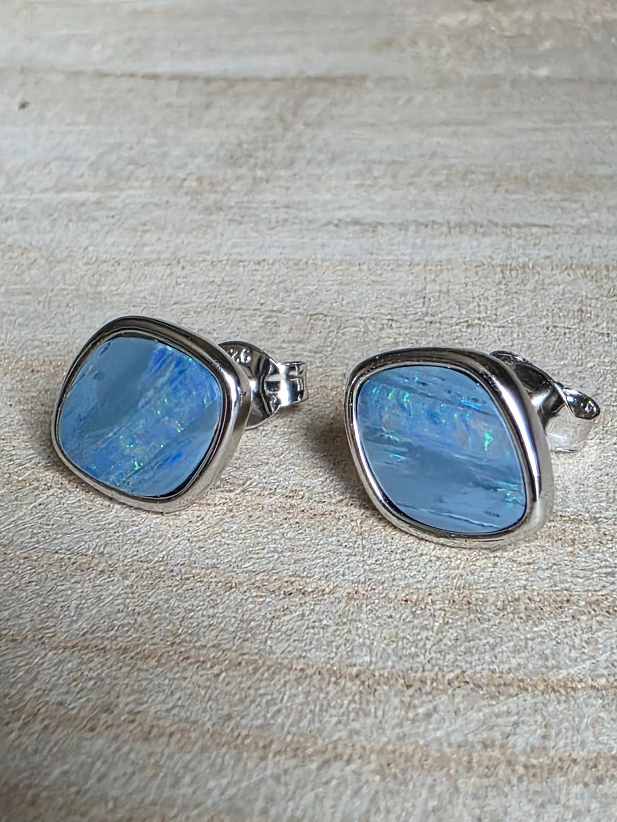 Boulder Opal Stud Earrings - Soft Blue & Green