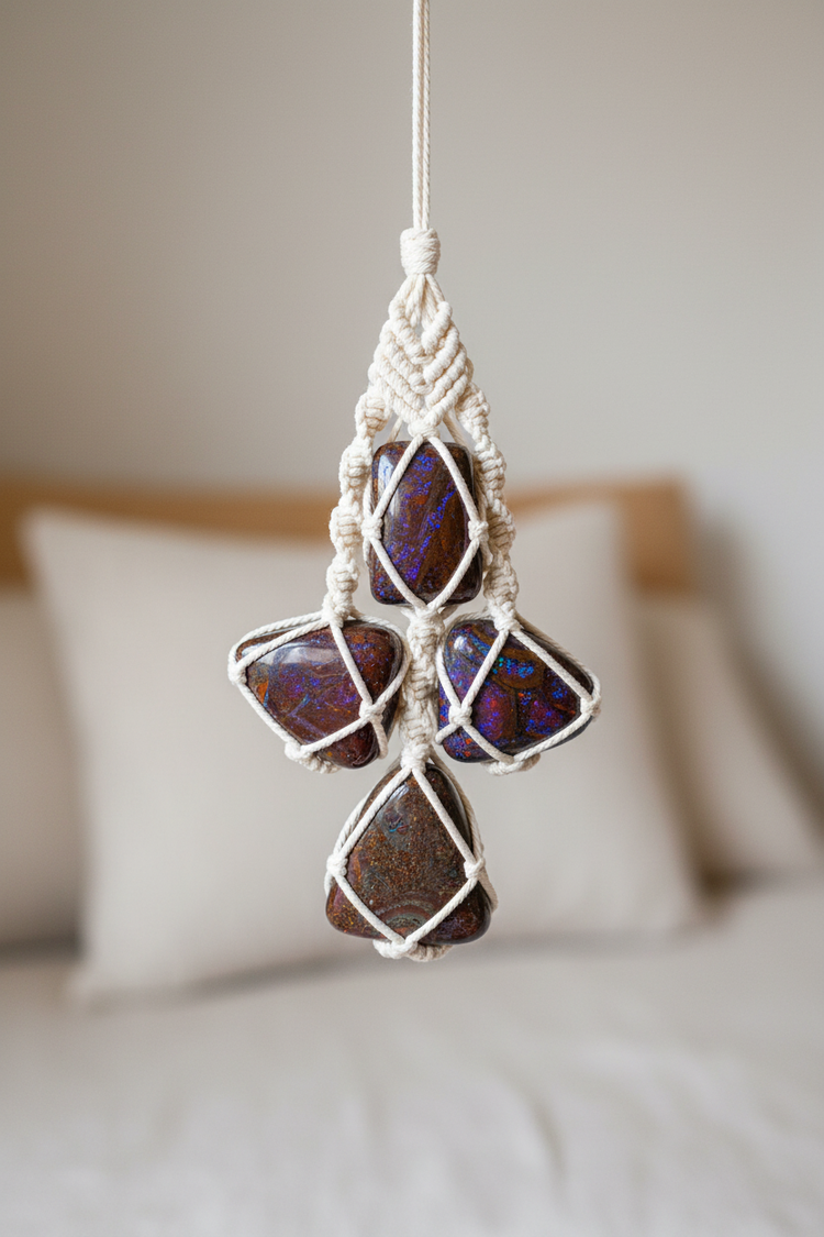 Makers & Creators – Three Boulder Opals in White Macramé