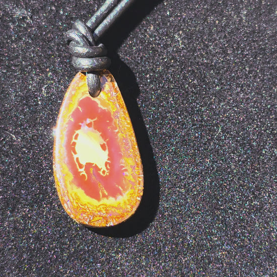 Boulder Opal Necklace – Blue Green Pinfire Freeform Pendant (Leather Cord)