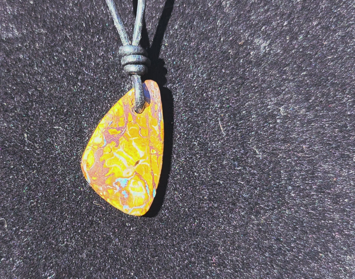 Boulder Opal Necklace – Drilled Tribal (Double‑Sided)