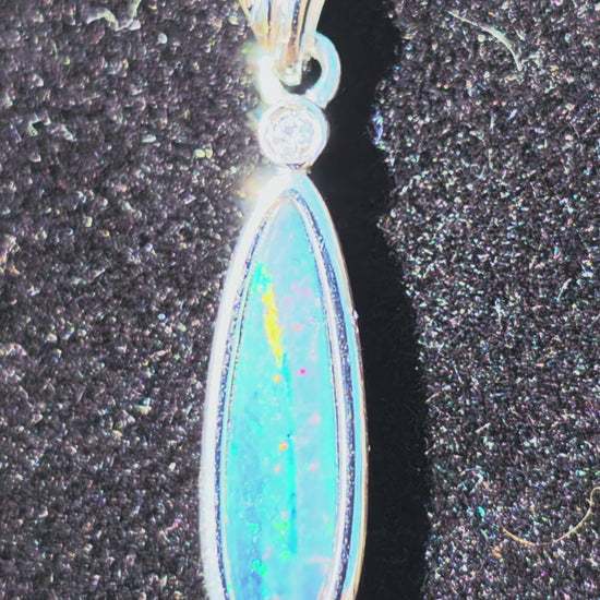 Boulder Opal Pendant - Blue‑Green Rolling Flash with Centre Stripe 925 Silver