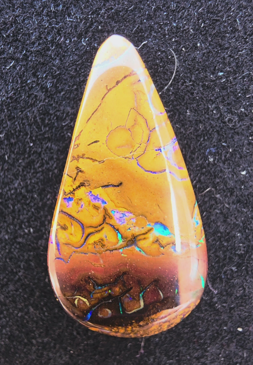 Teardrop Boulder Opal Cabochon - Blue‑Green Broad Flash