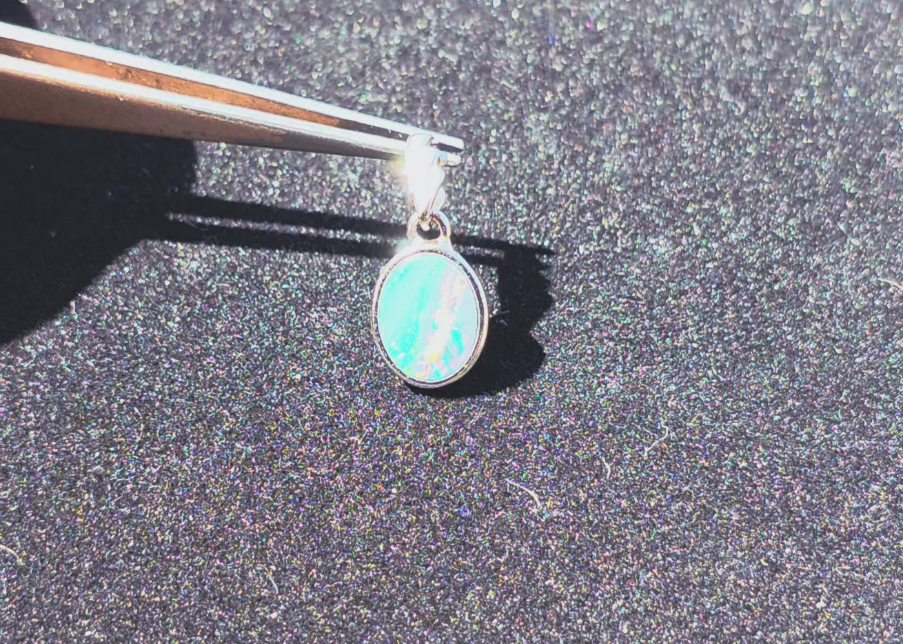 Boulder Opal Pendant - Blue Red Green Rolling Flash 925 Silver
