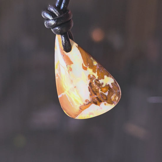 Freeform Boulder Opal Necklace - White Opal with Multicolour Flash
