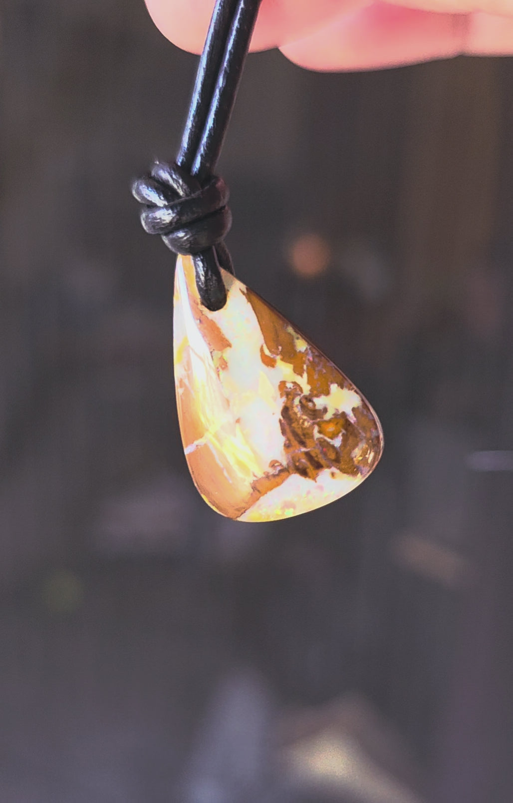 Freeform Boulder Opal Necklace - White Opal with Multicolour Flash