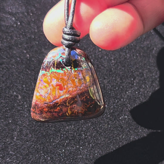Boulder Opal Necklace - Blue‑Green Mixed Pattern (Double‑Sided)