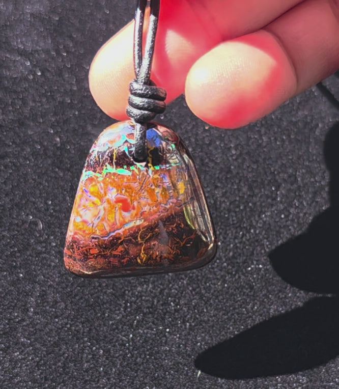 Boulder Opal Necklace - Blue‑Green Mixed Pattern (Double‑Sided)
