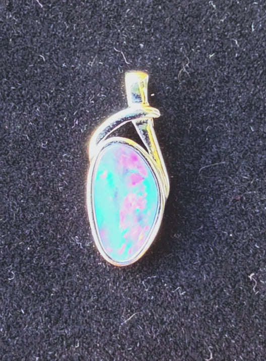 Boulder Opal Doublet Pendant - Intense Red Rolling Flash in 925 Silver