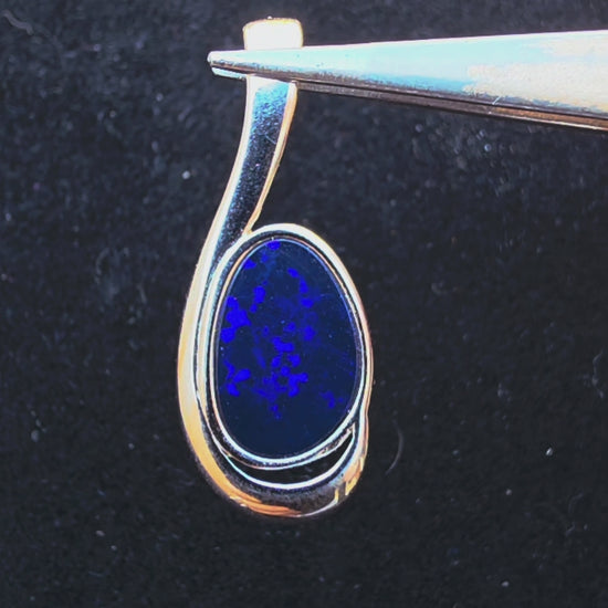 Large Boulder Opal Pendant - Deep Blue Oval in 925 Silver