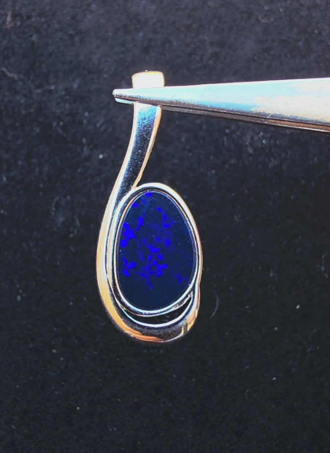 Large Boulder Opal Pendant - Deep Blue Oval in 925 Silver