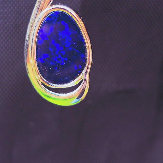 Large Boulder Opal Pendant - Deep Blue Oval in 925 Silver