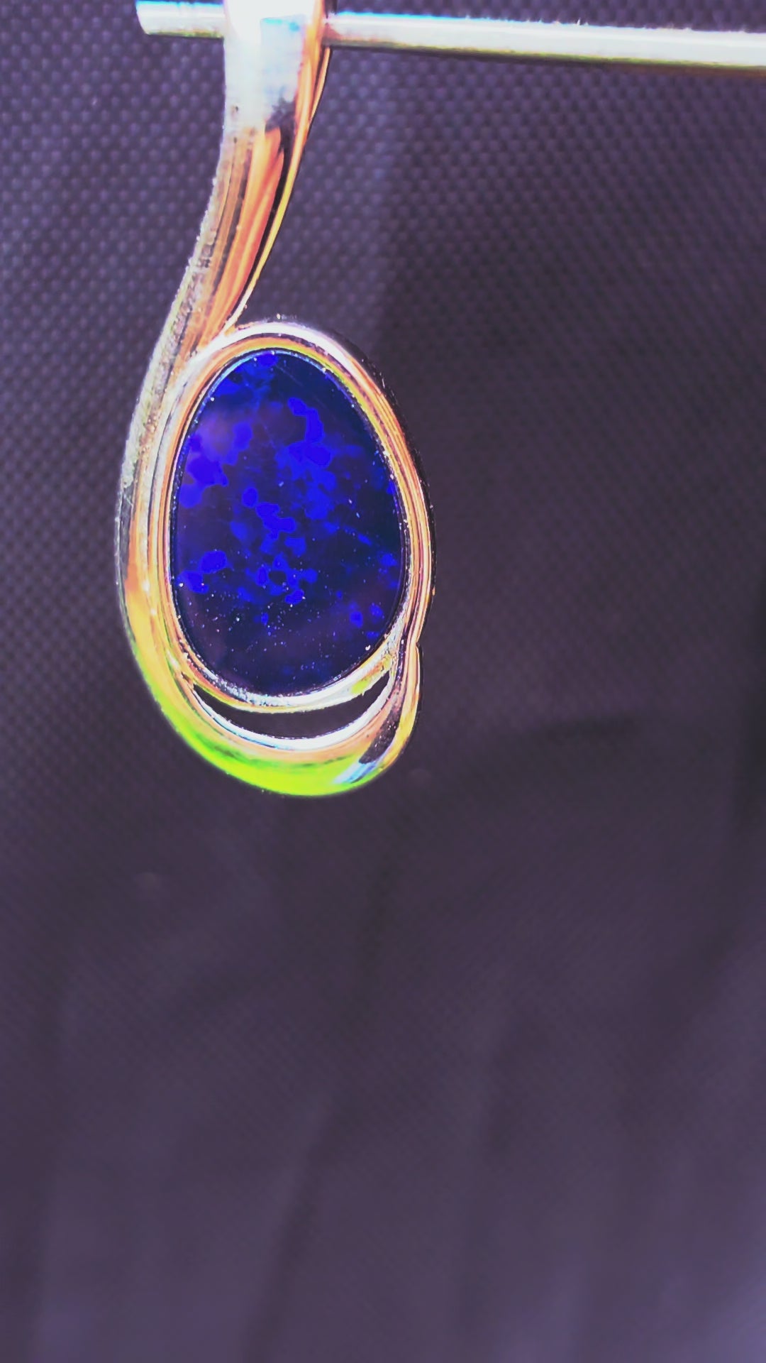 Large Boulder Opal Pendant - Deep Blue Oval in 925 Silver