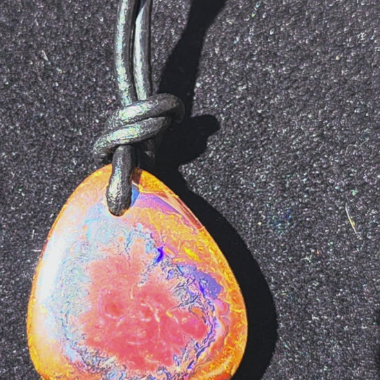 Boulder Opal Necklace - Purple Blue Broad Flash Tribal Pendant (Double‑Sided)