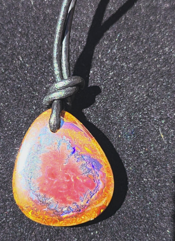 Boulder Opal Necklace - Purple Blue Broad Flash Tribal Pendant (Double‑Sided)